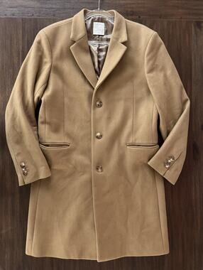 Sandro Wool Cashmere Overcoat Mens 2XL Brown Tan Single Breasted Long Coat